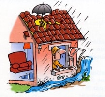 Logement indécent innondé par la pluie- dessin humoristique